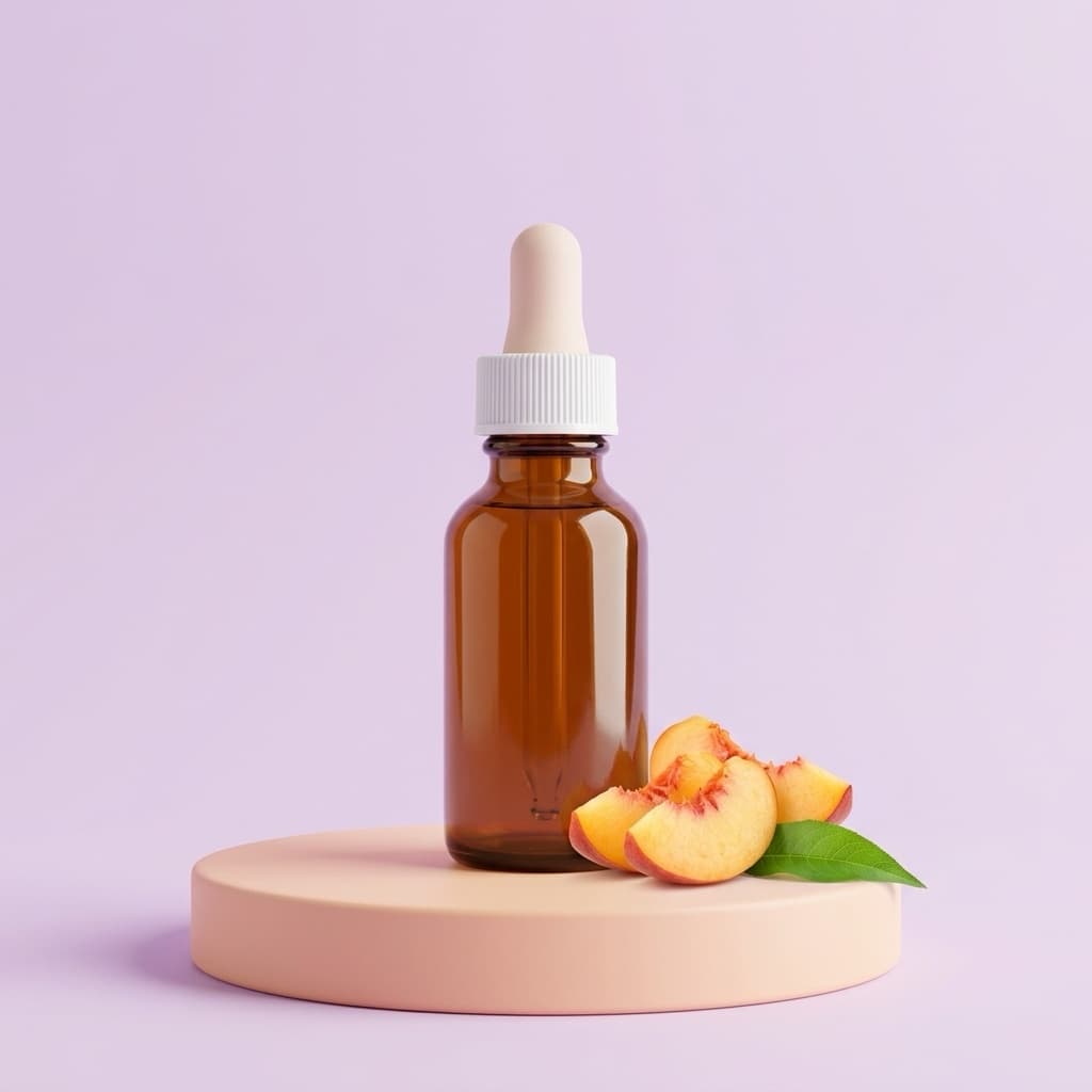 Botol serum yang sama di atas podium pastel, hasil Etalasa